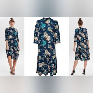 JDY Blue and Mustard Floral Midi Dress - Sz 42/US 6